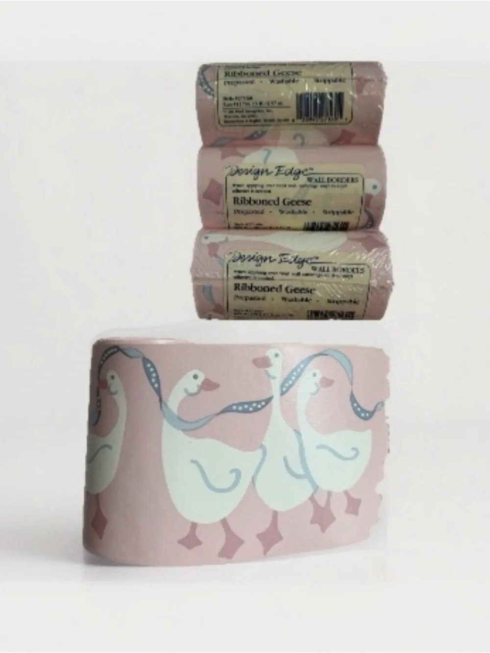 VTG NOS 80s Plaid Design Edge Ribboned Geese Wallpaper Border Lot of 4 Pink